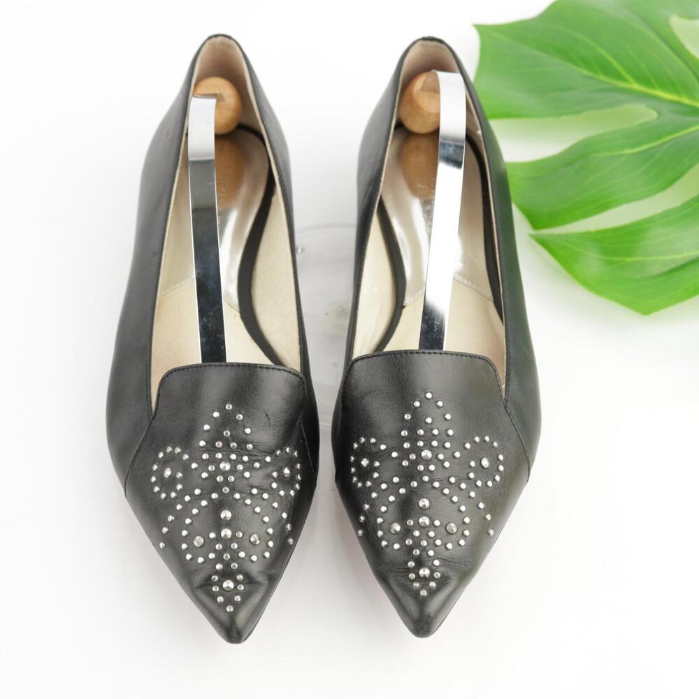 Michael Kors Womens Sofie Flats Size 7 Black Leather Studded Beaded Pointed Shoe